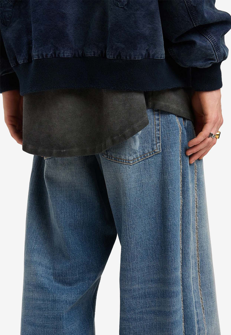 Palm Angels Curved Logo Wide-Leg Faded Jeans Blue PMYA049S25DEN002_4040