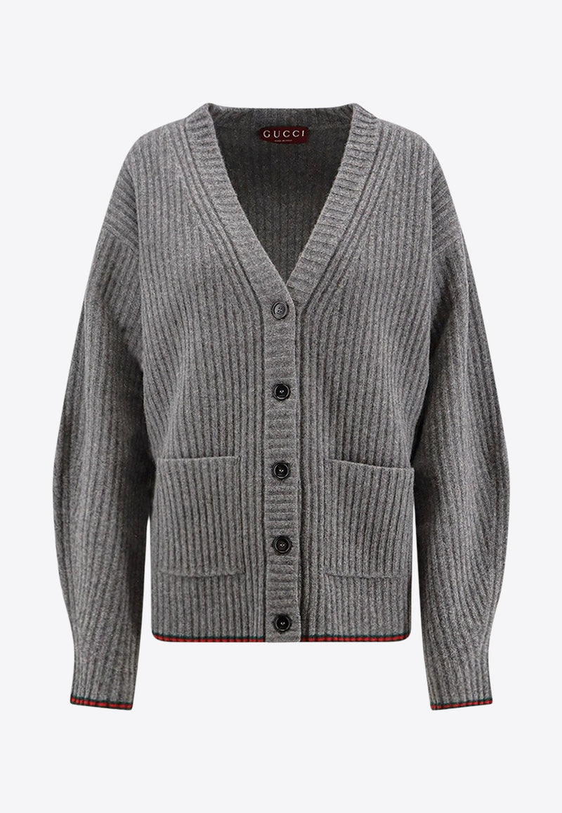 Gucci V-neck Wool Cardigan Gray 835979XKEX61073_DUSTY DARK GREY/MC_29850551