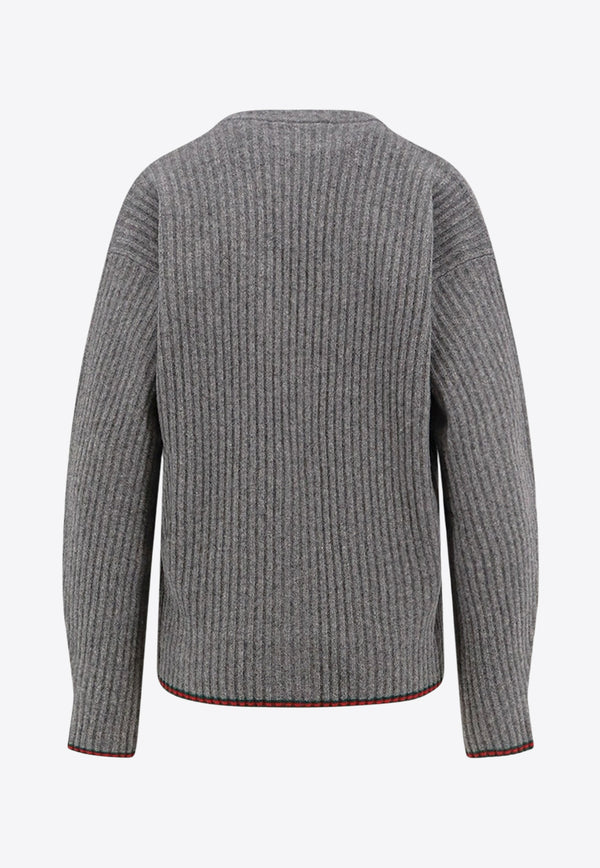 Gucci V-neck Wool Cardigan Gray 835979XKEX61073_DUSTY DARK GREY/MC_29850551