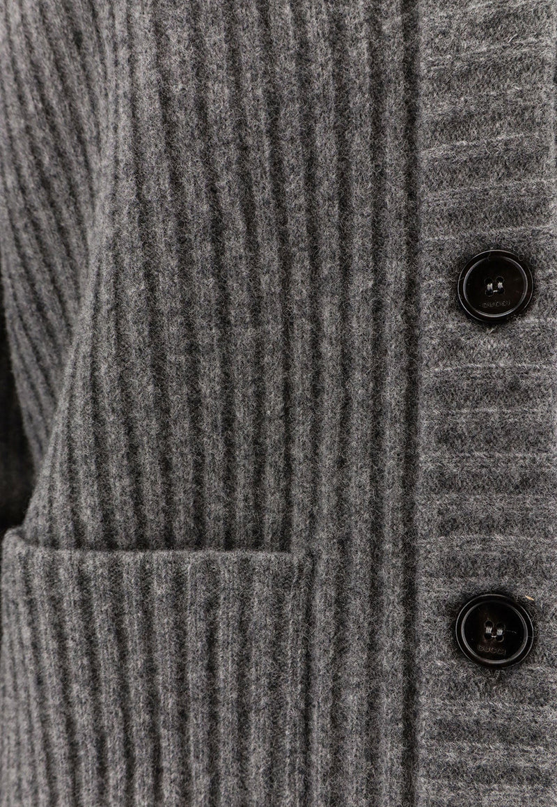 Gucci V-neck Wool Cardigan Gray 835979XKEX61073_DUSTY DARK GREY/MC_29850551