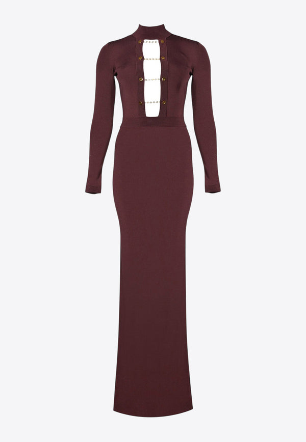 Elisabetta Franchi Knit Maxi Dress with Cut-Out Merlot AM29S57E2EA4_Merlot_29841918