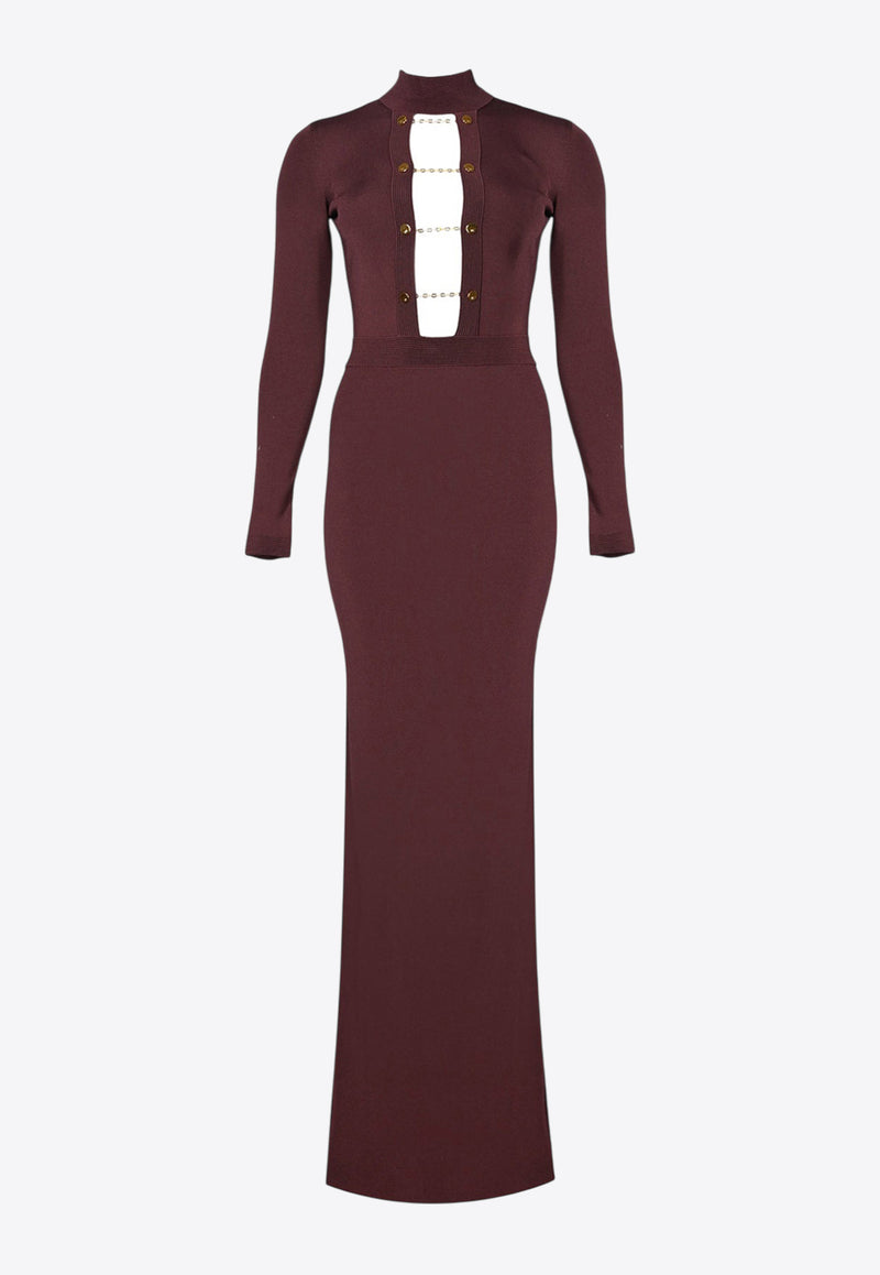 Elisabetta Franchi Knit Maxi Dress with Cut-Out Merlot AM29S57E2EA4_Merlot_29841918