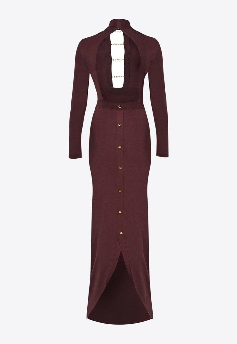 Elisabetta Franchi Knit Maxi Dress with Cut-Out Merlot AM29S57E2EA4_Merlot_29841918
