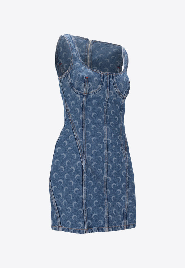 Marine Serre Moon Laser Denim Bustier Mini Dress Light Blue WDR327ACDEN0002_BL05