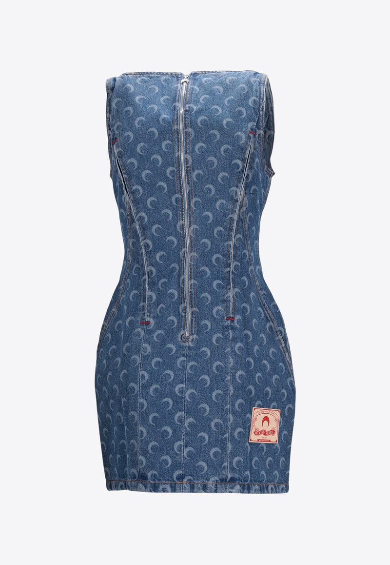 Marine Serre Moon Laser Denim Bustier Mini Dress Light Blue WDR327ACDEN0002_BL05