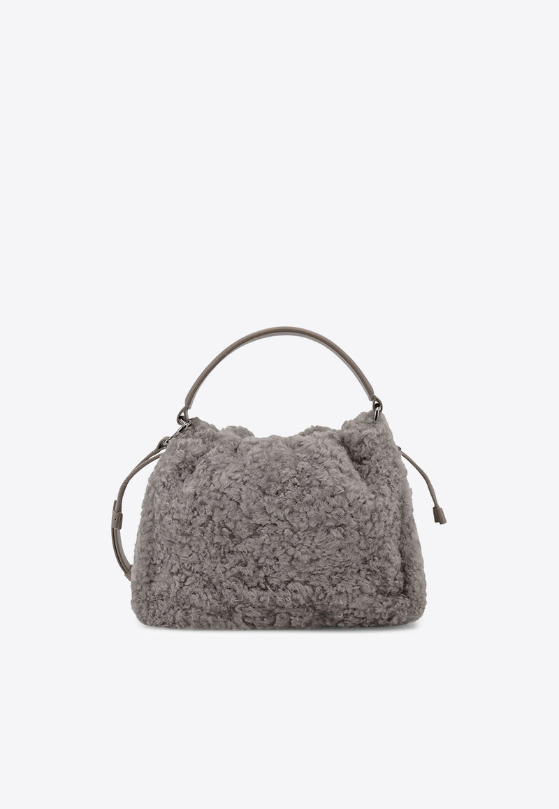 Brunello Cucinelli Small Mellow Shearling Bucket Bag Gray MBAED3610C9701_White_34275615