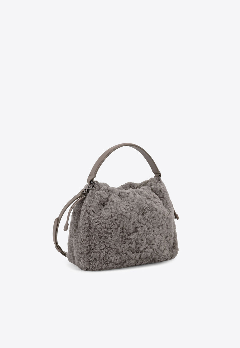 Brunello Cucinelli Small Mellow Shearling Bucket Bag Gray MBAED3610C9701_White_34275615