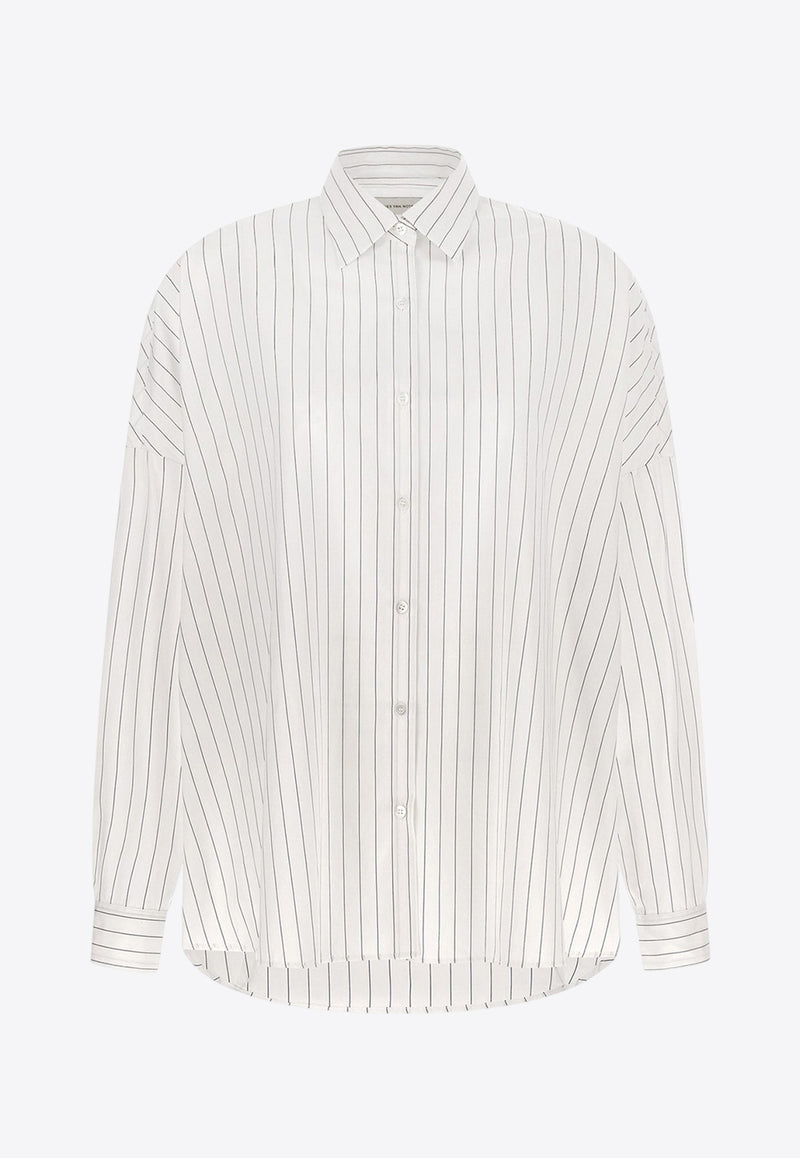 Dries Van Noten Striped Long-Sleeved Shirt White 2520107002021509_Blue_29842537