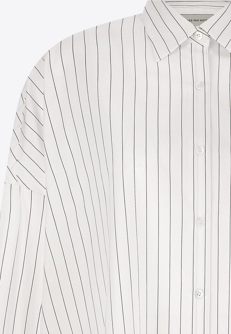 Dries Van Noten Striped Long-Sleeved Shirt White 2520107002021509_Blue_29842537