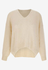 Hugo Boss V-neck Cropped Wool Sweater White 50550464118_OPEN WHITE_30893680