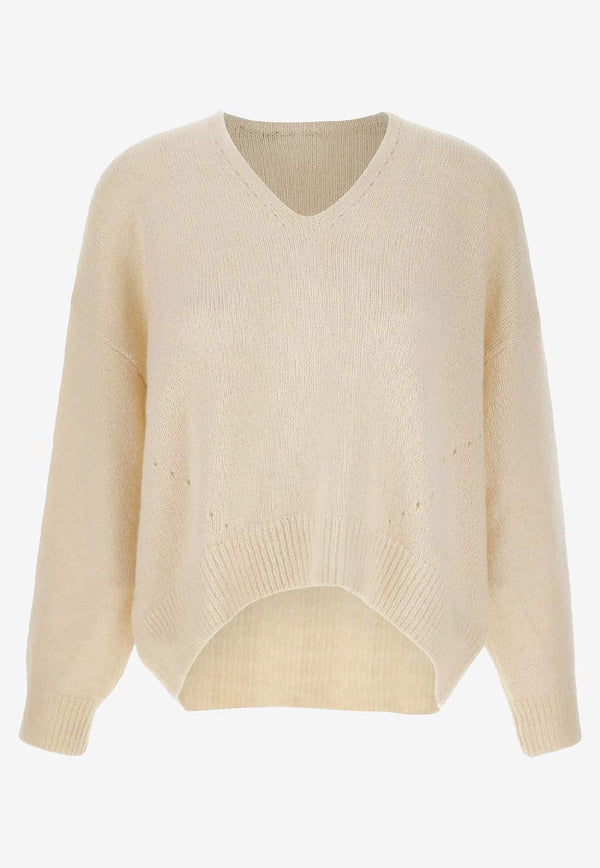 Hugo Boss V-neck Cropped Wool Sweater White 50550464118_OPEN WHITE_30893680