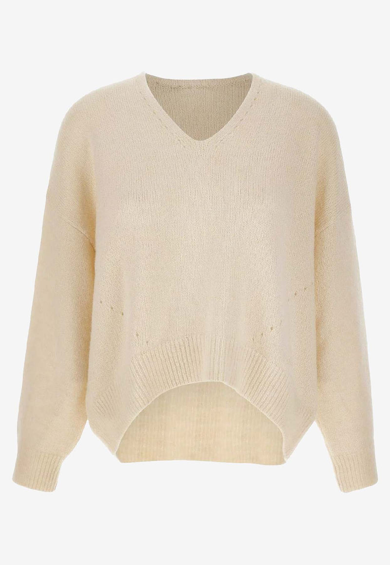Hugo Boss V-neck Cropped Wool Sweater White 50550464118_OPEN WHITE_30893680
