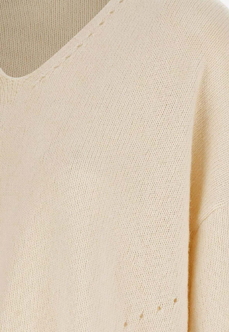 Hugo Boss V-neck Cropped Wool Sweater White 50550464118_OPEN WHITE_30893680