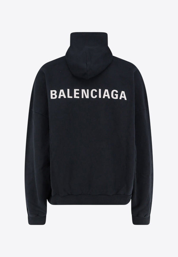 Balenciaga Logo Print Faded Hooded Sweatshirt Black 827939TTVJ21569_FADED BLACK/WHITE_30005112