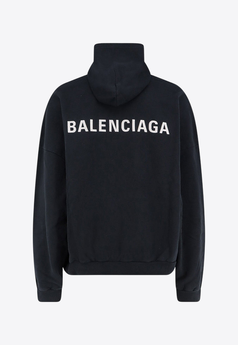 Balenciaga Logo Print Faded Hooded Sweatshirt Black 827939TTVJ21569_FADED BLACK/WHITE_30005112