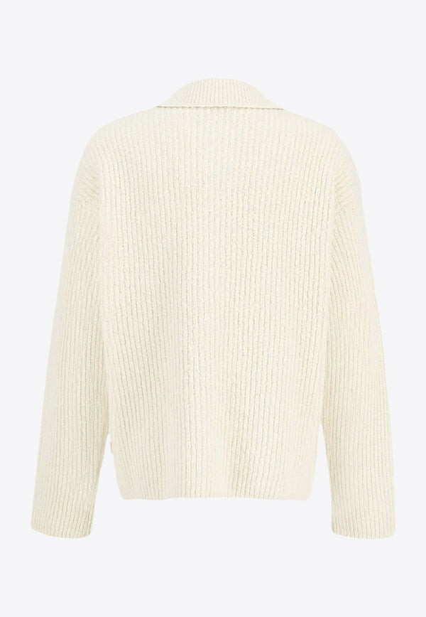 AMI PARIS Wool-Blend Knitted Cardigan Ivory HKC354KN0112185_IVOIRE_29843786