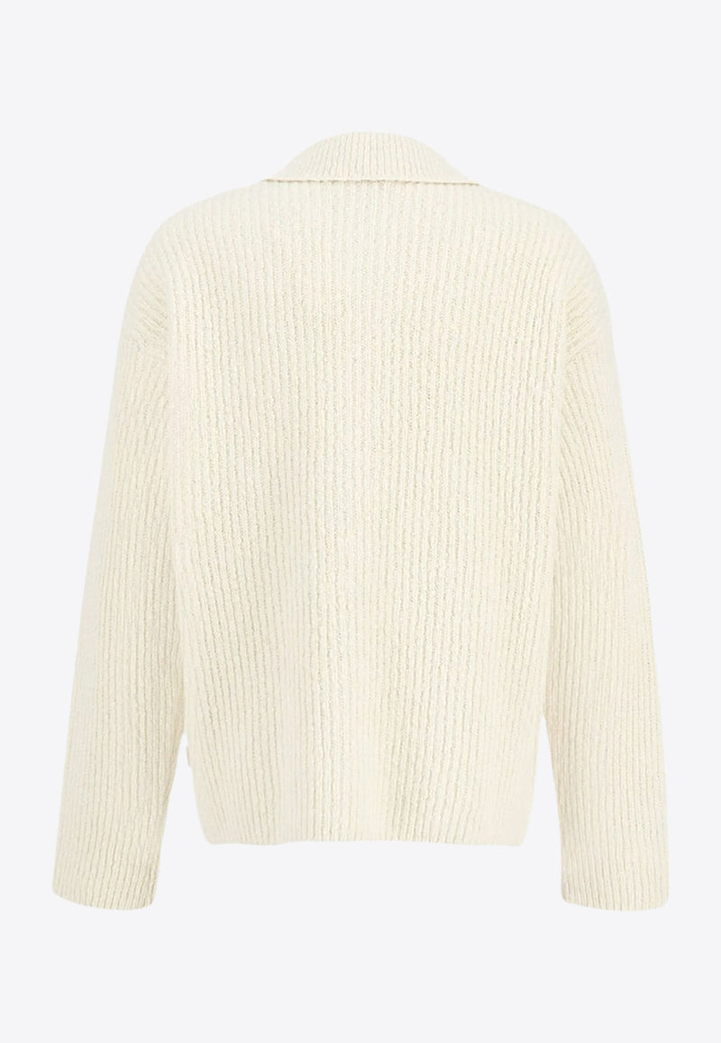 AMI PARIS Wool-Blend Knitted Cardigan Ivory HKC354KN0112185_IVOIRE_29843786