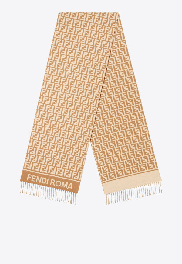 Fendi FF Monogram Wool and Cashmere Fringed Scarf Camel FXT113AQCWF0QB8_Camel_29850181