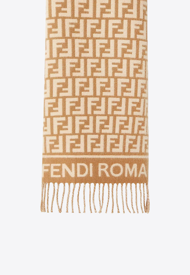 Fendi FF Monogram Wool and Cashmere Fringed Scarf Camel FXT113AQCWF0QB8_Camel_29850181