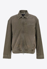 Represent Washed Denim Zip-Up Jacket Olive MLM10033659_WASHED OLIVE_29848372