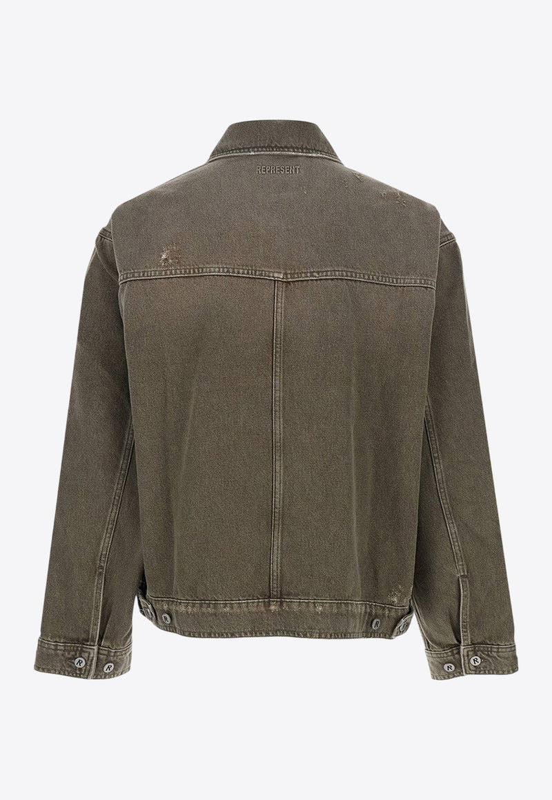 Represent Washed Denim Zip-Up Jacket Olive MLM10033659_WASHED OLIVE_29848372