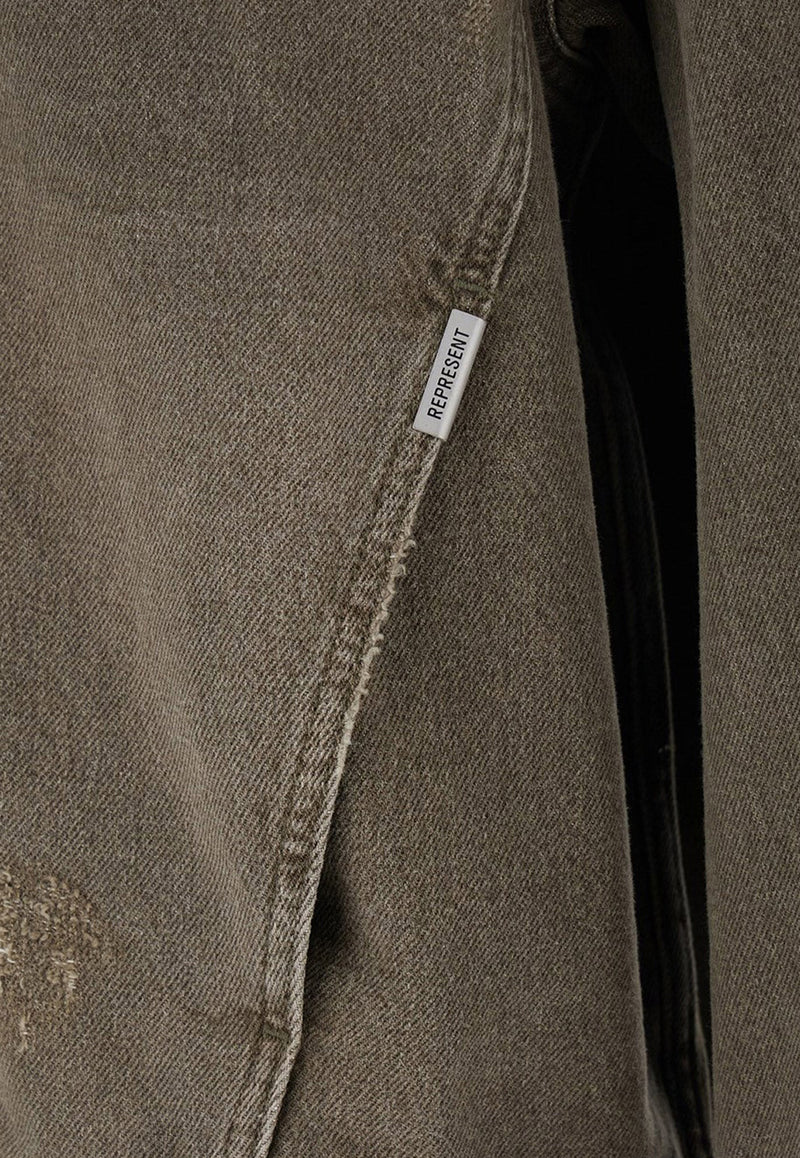 Represent Washed Denim Zip-Up Jacket Olive MLM10033659_WASHED OLIVE_29848372