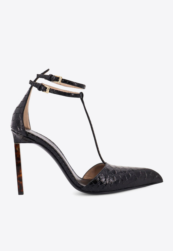Tom Ford 105 T-strap Python Print Leather Pumps Black W3763LCL516P1N001_Black_30005242
