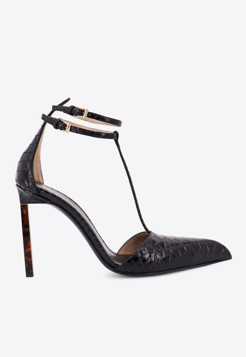 Tom Ford 105 T-strap Python Print Leather Pumps Black W3763LCL516P1N001_Black_30005242
