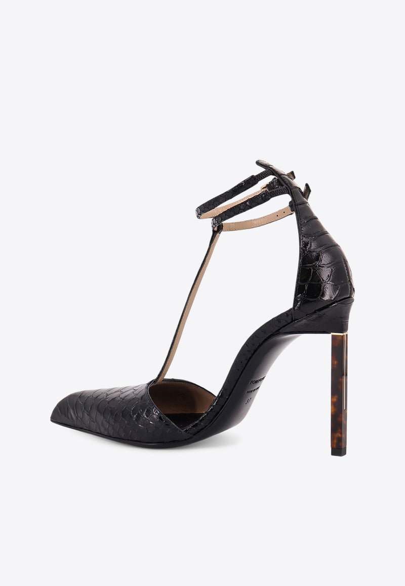 Tom Ford 105 T-strap Python Print Leather Pumps Black W3763LCL516P1N001_Black_30005242