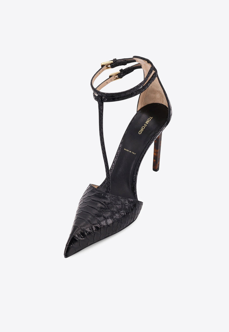Tom Ford 105 T-strap Python Print Leather Pumps Black W3763LCL516P1N001_Black_30005242