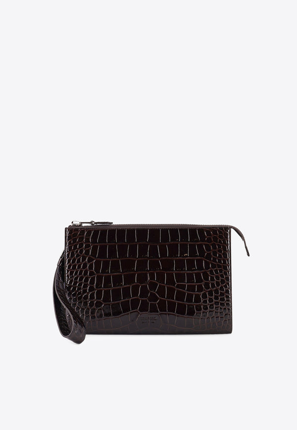 Tom Ford Croc-Embossed Leather Clutch Bag  Brown H0500LCL439S1B087_Brown_29840056