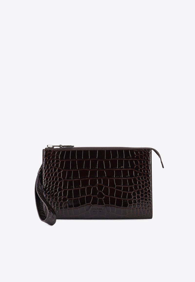 Tom Ford Croc-Embossed Leather Clutch Bag  Brown H0500LCL439S1B087_Brown_29840056
