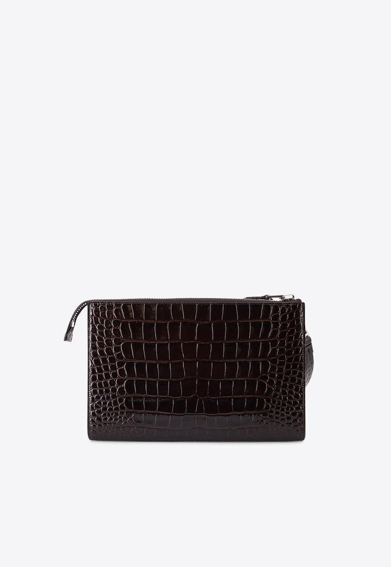Tom Ford Croc-Embossed Leather Clutch Bag  Brown H0500LCL439S1B087_Brown_29840056
