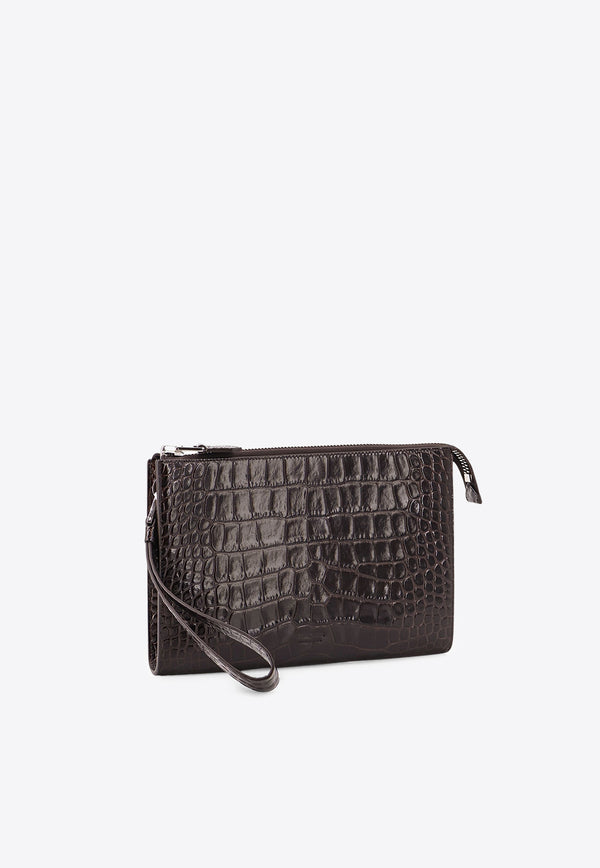 Tom Ford Croc-Embossed Leather Clutch Bag  Brown H0500LCL439S1B087_Brown_29840056