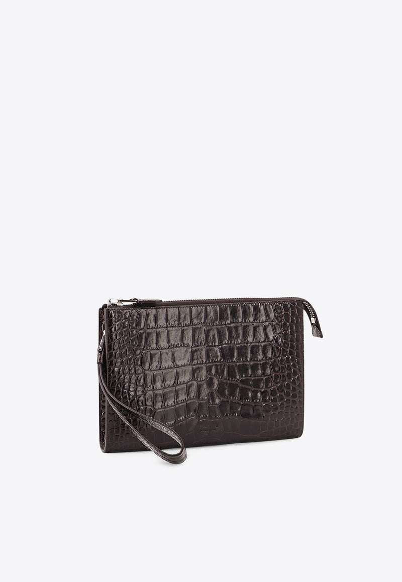 Tom Ford Croc-Embossed Leather Clutch Bag  Brown H0500LCL439S1B087_Brown_29840056