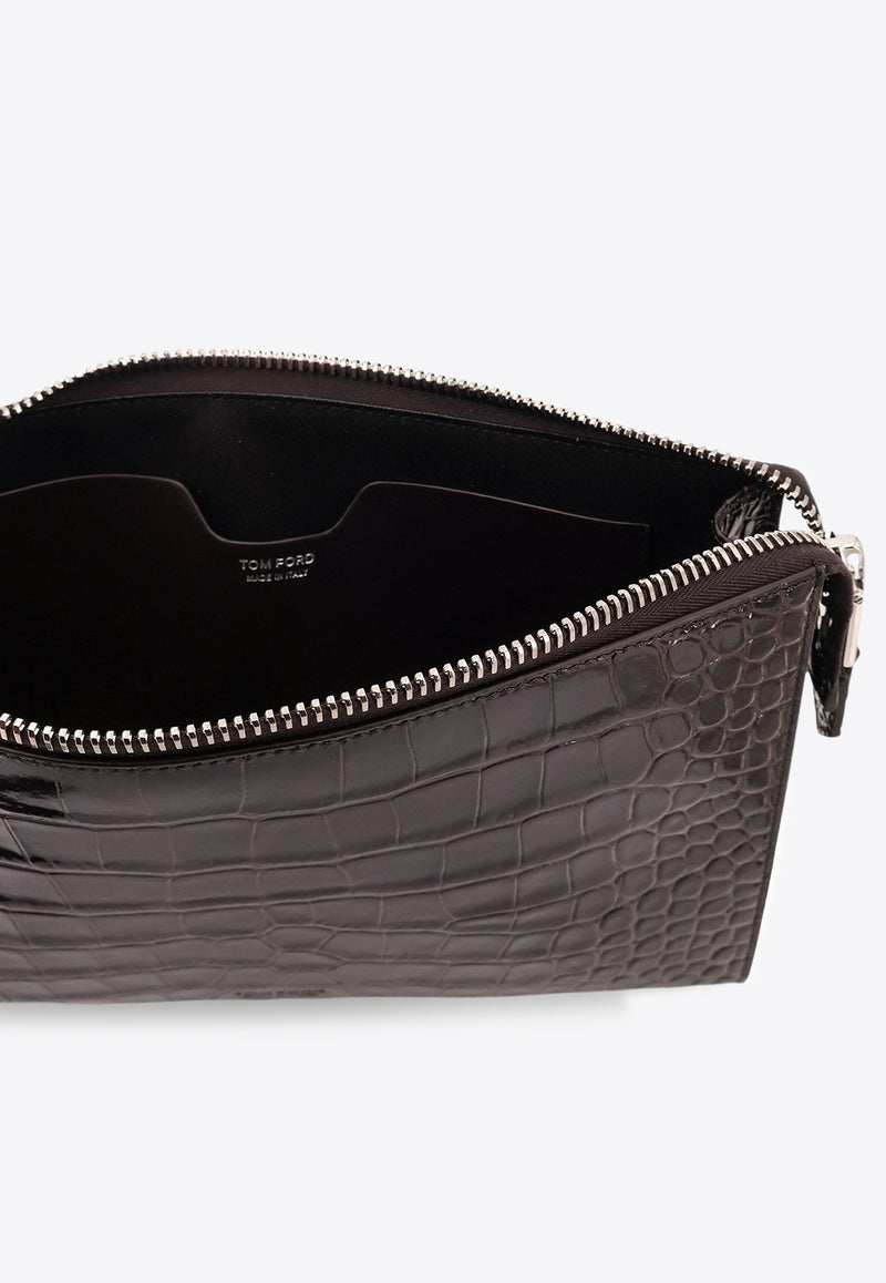 Tom Ford Croc-Embossed Leather Clutch Bag  Brown H0500LCL439S1B087_Brown_29840056