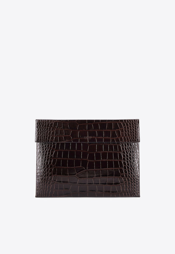 Tom Ford Document Holder in Croc-Embossed Leather Brown H0692LCL439N1B087_Brown_29841355