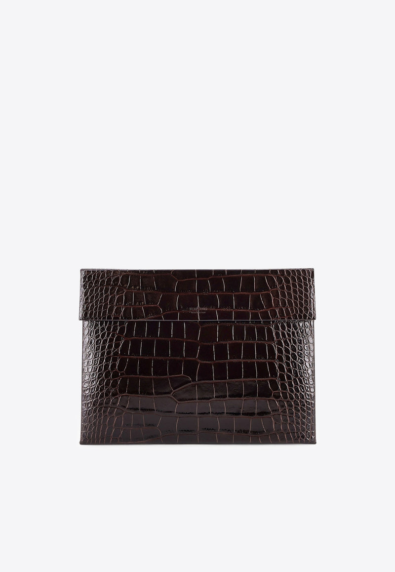 Tom Ford Document Holder in Croc-Embossed Leather Brown H0692LCL439N1B087_Brown_29841355