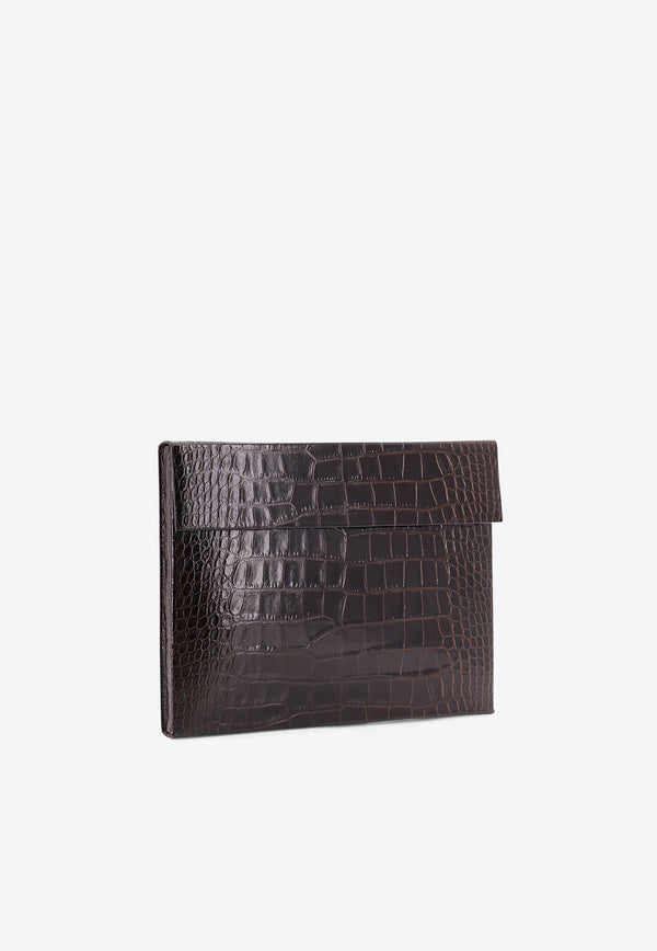 Tom Ford Document Holder in Croc-Embossed Leather Brown H0692LCL439N1B087_Brown_29841355