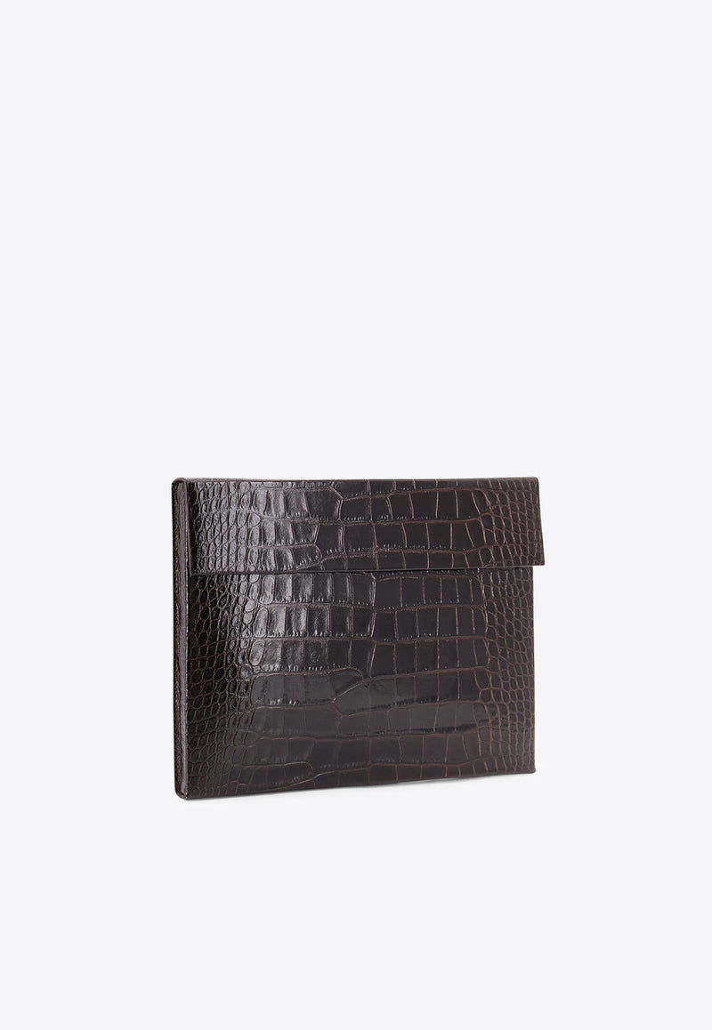 Tom Ford Document Holder in Croc-Embossed Leather Brown H0692LCL439N1B087_Brown_29841355