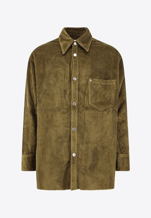 AMI PARIS Corduroy Buttoned Shirt Green USH793CO0131298_Brown_29845775