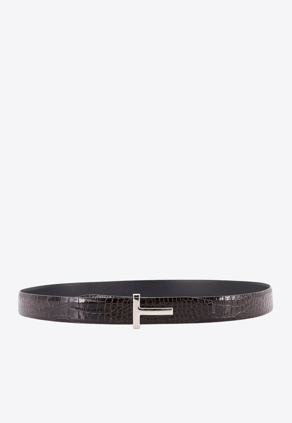 Tom Ford T-Monogram Croc-Embossed Leather Belt Brown TB224LCL439S1B087_Brown_29842992