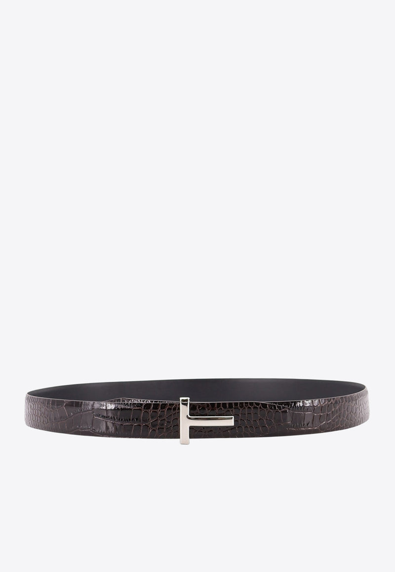 Tom Ford T-Monogram Croc-Embossed Leather Belt Brown TB224LCL439S1B087_Brown_29842992