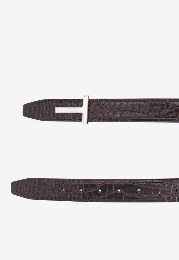 Tom Ford T-Monogram Croc-Embossed Leather Belt Brown TB224LCL439S1B087_Brown_29842992