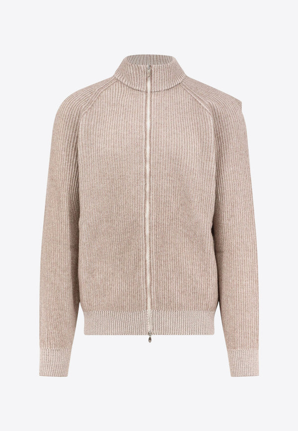 Brunello Cucinelli Zip-Up Cashmere Cardigan Beige M22700506CMG04_NOCCIOLA PANAMA_30005138