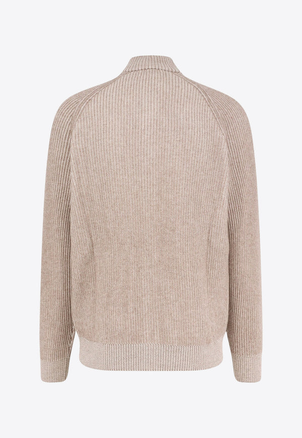 Brunello Cucinelli Zip-Up Cashmere Cardigan Beige M22700506CMG04_NOCCIOLA PANAMA_30005138