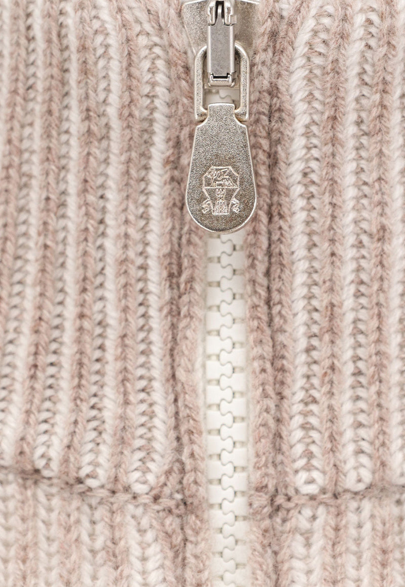 Brunello Cucinelli Zip-Up Cashmere Cardigan Beige M22700506CMG04_NOCCIOLA PANAMA_30005138