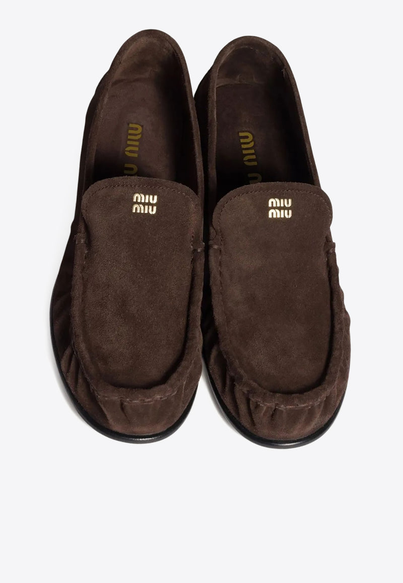 Miu Miu Print Suede Loafers Brown 5D499EF015054_F0003