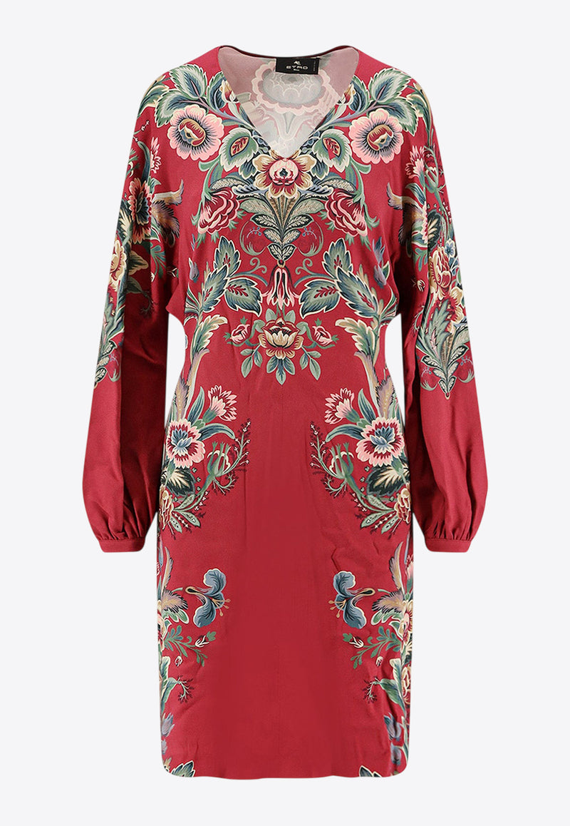 Etro Floral Print V-neck Mini Dress Multicolor WRHA042799SPD90X0865_Beige_29843921