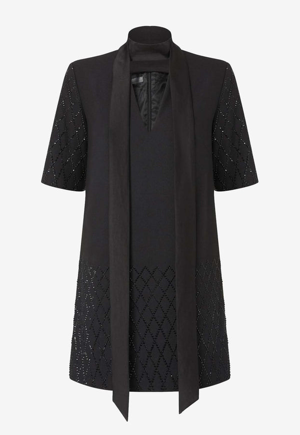 PINKO Lipogramma V-neck Mini Dress Black 105523A2POZ99_Black_29839343